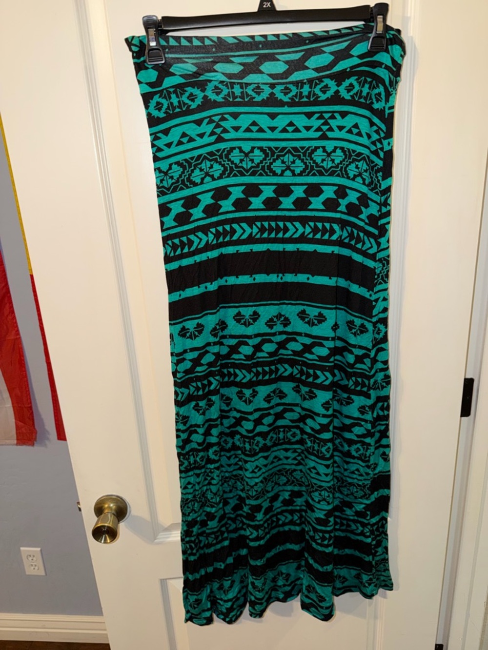 Teal and Black Aztec Print Maxi Skirt